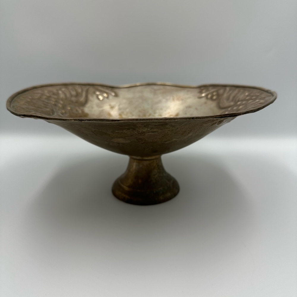 Vintage Silverplate Pedestal Bowl Grape Pattern Compote Dish 10in